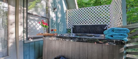 Enjoy privacy while soaking in the hot tub and soaking up the mountain air.