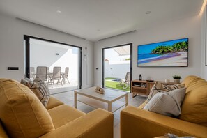 Living room of a refurbished house with private pool in Maspalomas