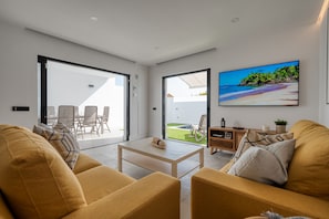 Living room of a refurbished house with private pool in Maspalomas