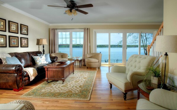 Living room with beautiful views of Owasco Lake