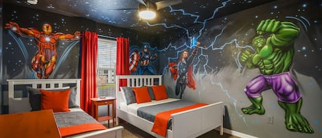 Join the Avengers in this one of a kind bedroom.