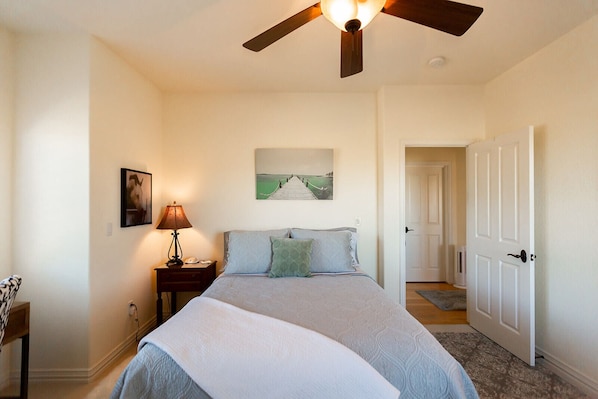 Roomy queen bedroom with full bath