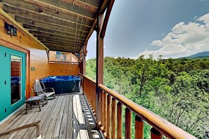 Private hot tub located on the lower deck just outside the game room.
