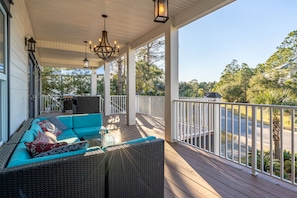 There is a huge front deck right off the main living and dining room.