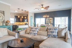 Large spacious and comfy living room for everyone to relax and hang out.