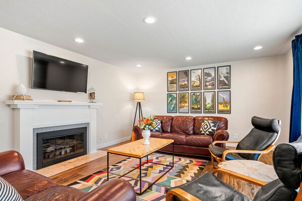 This cozy living room meets you as you walk in the front door.  