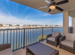 Bayside bliss from the oversized balcony overlooking Ole River & Ono Island.