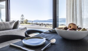 Dining table and glass doors view