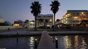 The condo building from the dock.