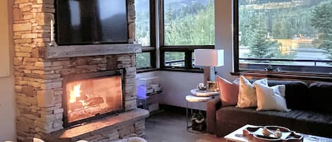 Living room view of Main Street, Gondola & Breckenridge Peaks 7-10. 