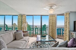 Living room with a sprawling ocean view