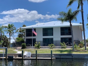 View from waterway looking at rear of residence.