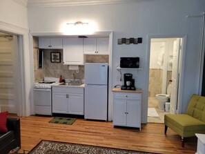 Full kitchen with everything you need to prepare a meal or enjoy your coffee!