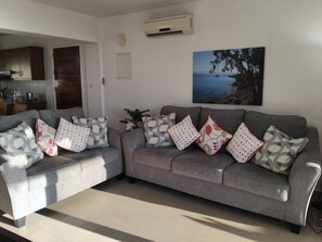 New sofas, open plan living space, international TV, free WIFI. 