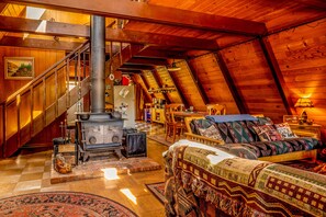 Living room with cozy woodstove