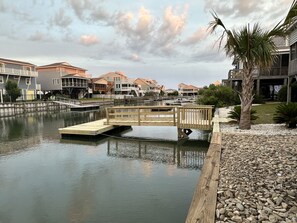 Brand new floating dock on canal