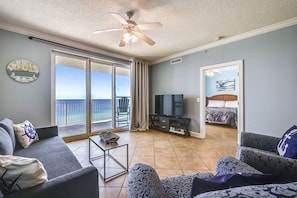 Gulf Front Living Area with Sleeper Sofa