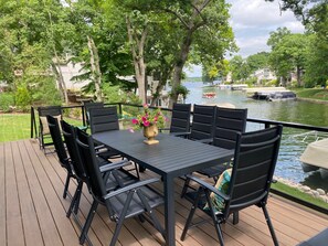 New deck and lake views. Seating for 10+ on deck.
