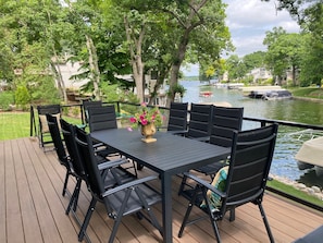 New deck and lake views. Seating for 10+ on deck.
