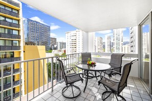 Have your meals on your private balcony with a table and chairs for up to 4 people.