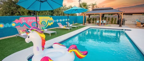 Enjoy our signature floating flamingo! While we provide pool floats, note it might vary from this exact one.