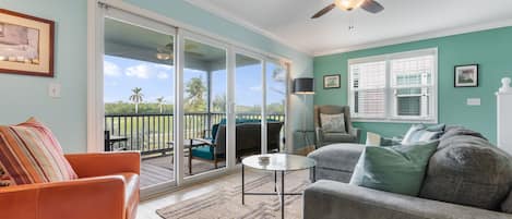 Welcome to Peace and Comfort at the Key West Golf Course.  Living room and view.