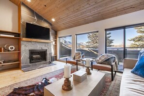 Mountain Views from the Deck and Living Room with TV and Fireplace