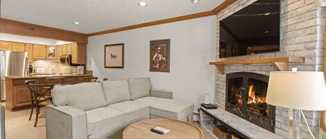 This brand new flat screen TV and updated fireplace create a very welcoming spot to unwind.