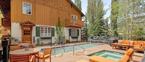 The pool and hot tub area at the Alpenblick is a relaxing place to enjoy the day!