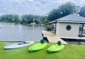 Learn to kayak or paddle board in the quiet main lake cove