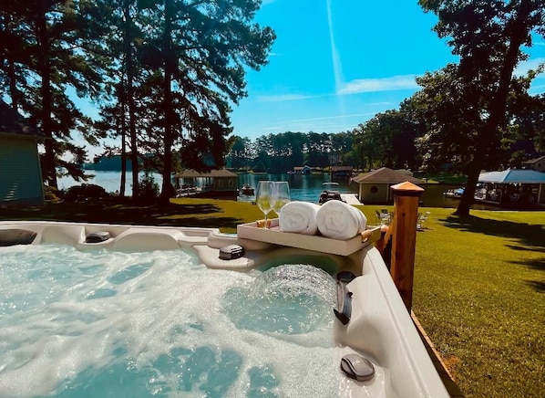 Enjoy the peaceful view from the hot tub,