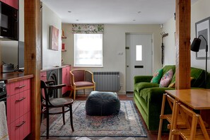 LIVING AREA friends and guests alike comment on how much they like the unusual colour scheme