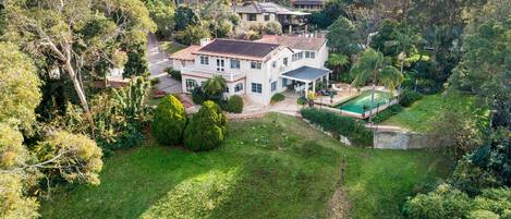 Rear arial view of property.