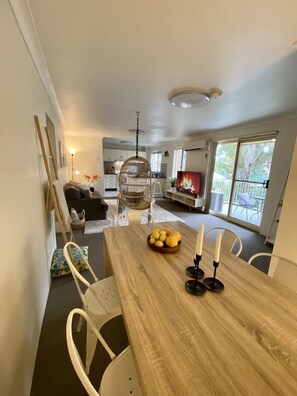 A 6 seats dinner table for so great cozy nights in and for entertainment 