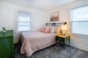 Beautifully decorated bedroom with memory foam mattress