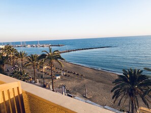 Amazing view towards the harbour from the terrace (with sunrise)