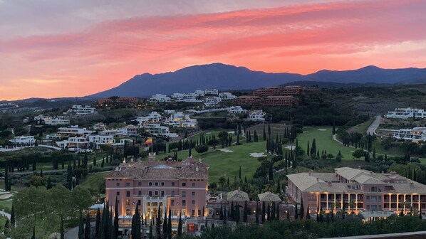 Terrace view; Villa Padierna Palace & Los Flamingos golf course, 9pm 9th April