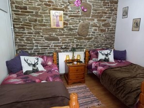 2 single beds with table and clothes rail