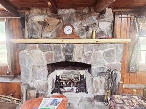 beautifully restored and fully function wood fieeplace
