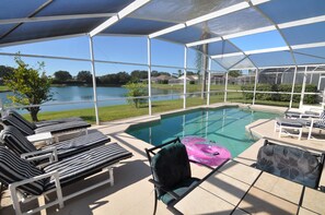 Pool overlooking private lake