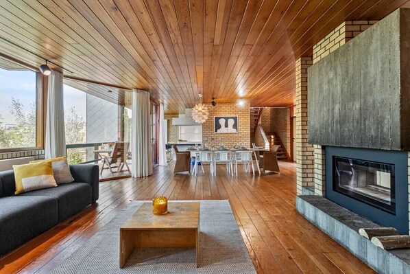 Cozy living room with elegant parquet flooring