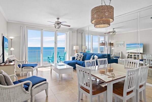 This 11th floor 2BR/2BA condo features Gulf views from the living space and the master bedroom, tile flooring, lots of new furniture, and is well stocked for your visit!
