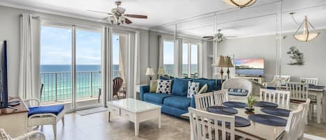 This 11th floor 2BR/2BA condo features Gulf views from the living space and the master bedroom, tile flooring, lots of new furniture, and is well stocked for your visit!