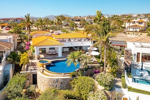 Aerial view of the back of the home