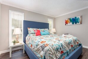 A seaside seashell theme compliments this room.