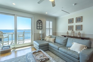 Living room with views of the bay & ocean