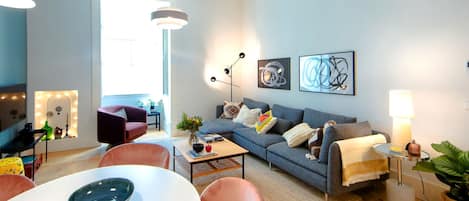 Modern and cool living room in Downtown Lisbon #downtown #airbnb #lisbon