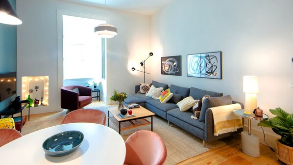 Modern and cool living room in Downtown Lisbon #downtown #airbnb #lisbon