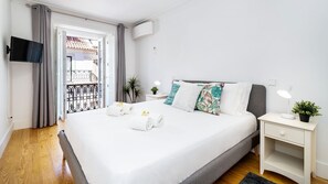 Bedroom with fresh linen in downtown Lisbon #downtown #lisbon #airbnb