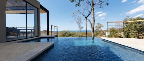 Private, infinity pool, BBQ and lounge chairs